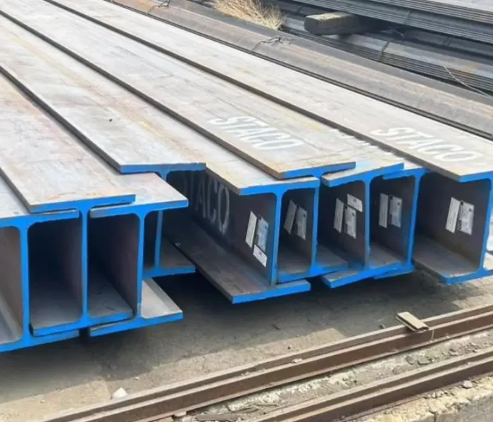 H beam structural steel sections stacked at warehouse for construction and industrial projects